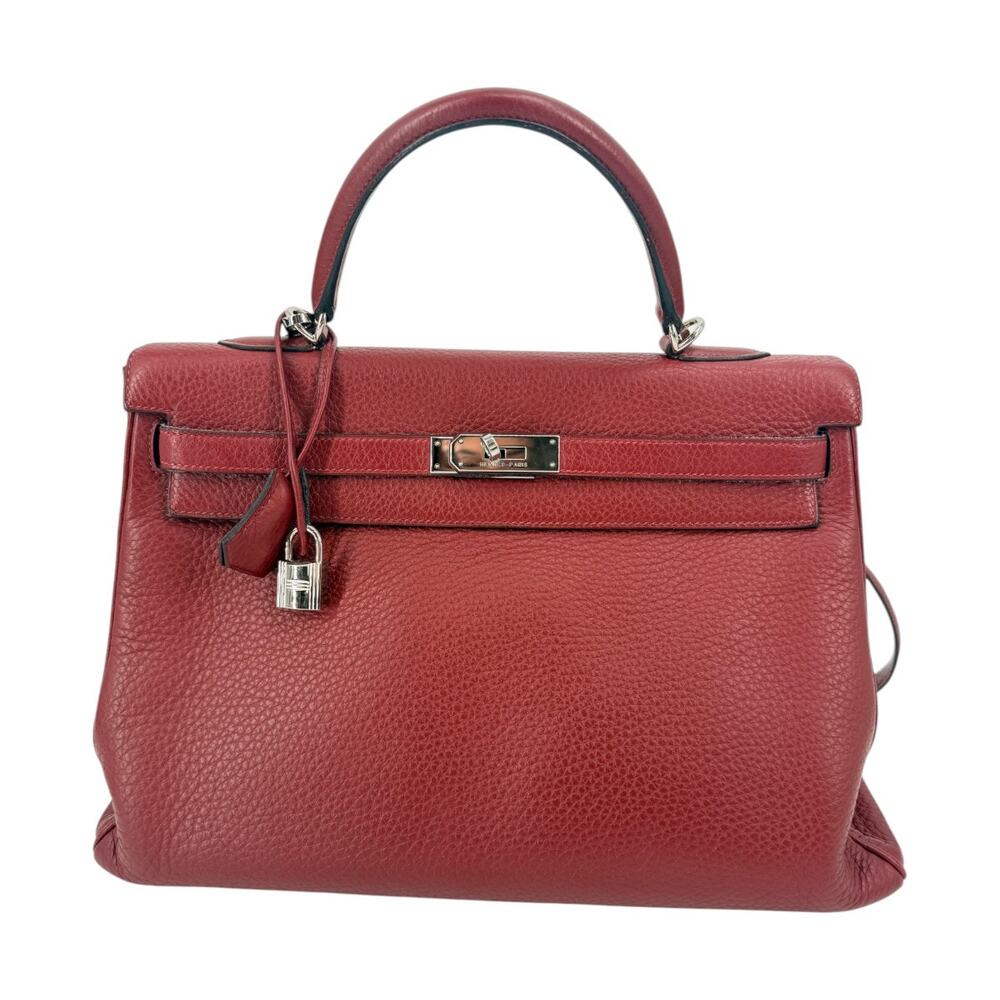 Hermes Kelly Retourne 35 Rouge H Leather Palladium Shoulder Bag Women's OS